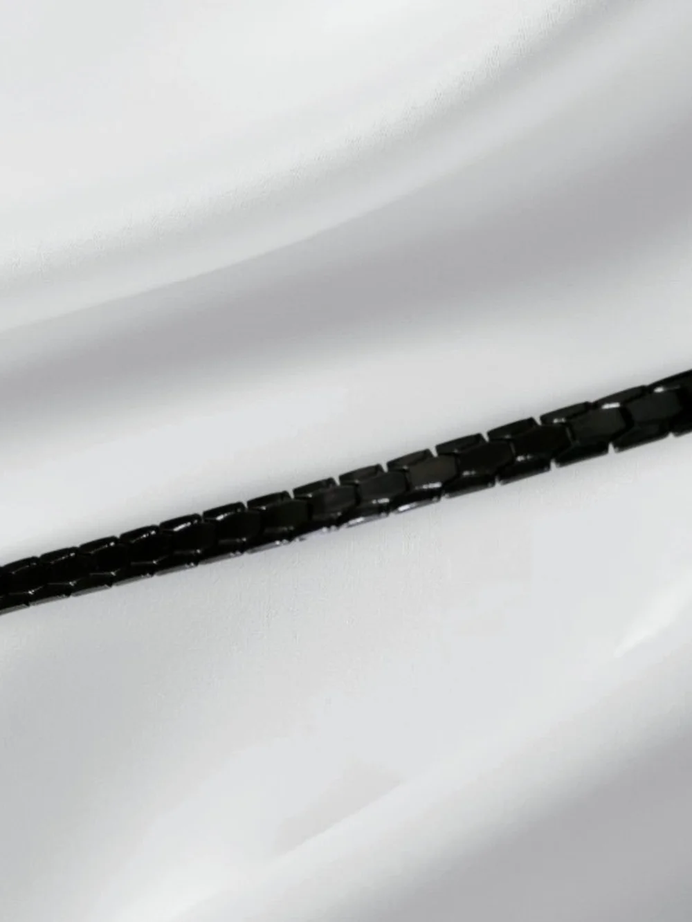 Sleek Black Stainless Steel Hex-Link Magnetic Therapy Bracelet Wrist Size 3.9-in
